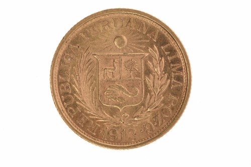 Lot 575 - GOLD PERUVIAN COIN DATED 1913 8g