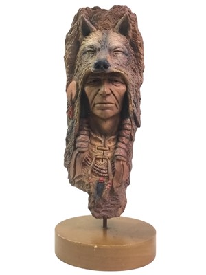 Lot 351 - RESIN BUST OF FIRE WOLF