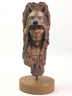 Lot 351 - RESIN BUST OF FIRE WOLF