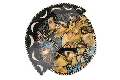 Lot 545 - IAN MCWHINNIE (SCOTTISH, 1952-), HAND PAINTED POTTERY PLATE