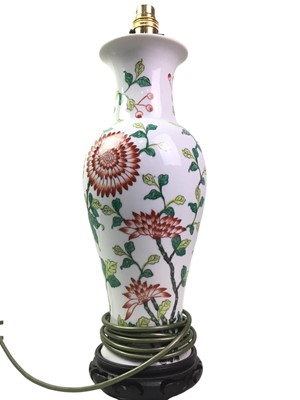 Lot 354 - CHINESE CERAMIC BALUSTER VASE LAMP