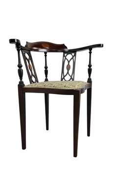 Lot 378 - EDWARDIAN MAHOGANY CORNER ELBOW CHAIR