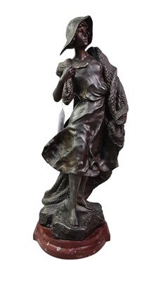 Lot 548 - AFTER LUCA MADRASSI (ITALIAN-FRENCH, 1848-1919), ART NOUVEAU BRONZED SPELTER FIGURE
