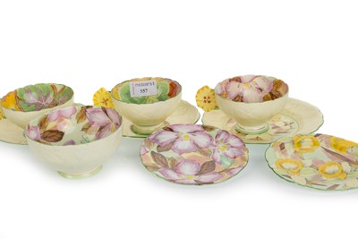 Lot 557 - PARAGON, FLOWER HANDLED PART TEA SERVICE