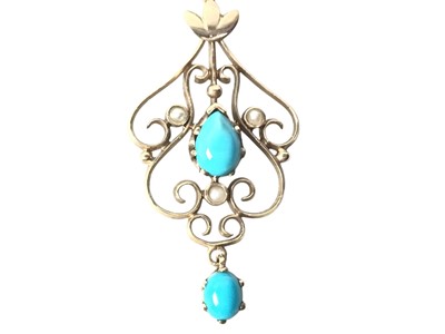 Lot 587 - GOLD AND TURQUOISE HOLBEIN PENDANT AND CHAIN