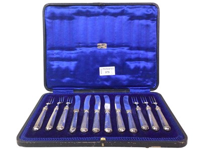 Lot 575 - SET OF SIX SILVER CAKE KNIVES AND FORKS
