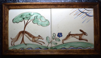 Lot 137 - PACKARD & ORD, OAK FRAMED TWO TILE PANEL DISPLAY