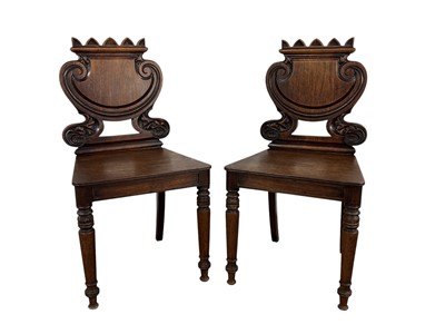 Lot 238 - PAIR OF VICTORIAN MAHOGANY HALL CHAIRS