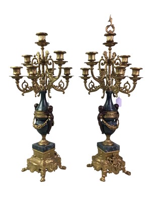 Lot 162 - PAIR OF GILT METAL AND MARBLE CANDELABRA