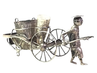 Lot 188 - PART CHINESE WHITE METAL RICKSHAW CRUET SET
