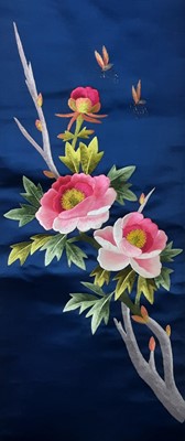 Lot 299 - THREE CHINESE EMBROIDERED HANGING SCROLLS