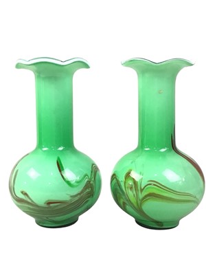 Lot 313 - PAIR OF GREEN GLASS VASES