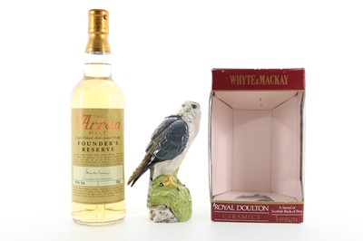 Lot 148 - ARRAN FOUNDER'S RESERVE AND WHITE & MACKAY ROYAL DOULTON MERLIN DECANTER 20CL