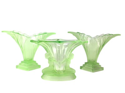Lot 576 - THREE WALTHER AND SOHNE GREEN URANIUM VASES