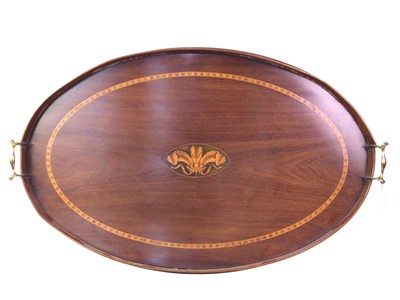 Lot 600 - LATE VICTORIAN MAHOGANY OVAL DOUBLE HANDLED TRAY