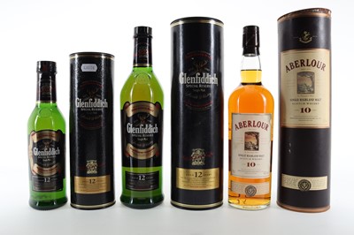 Lot 423 - ABERLOUR 10 YEAR OLD, GLENFIDDICH 12 YEAR OLD AND 12 YEAR OLD HALF BOTTLE