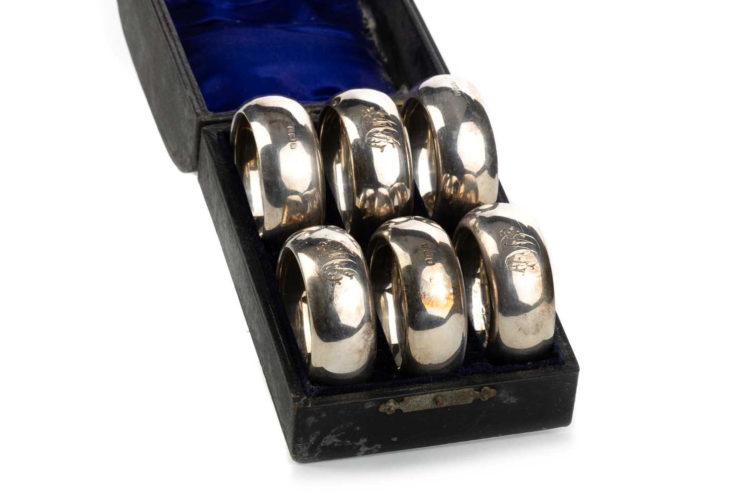 Lot 1136 - SET OF SIX EDWARDIAN SILVER NAPKIN RINGS