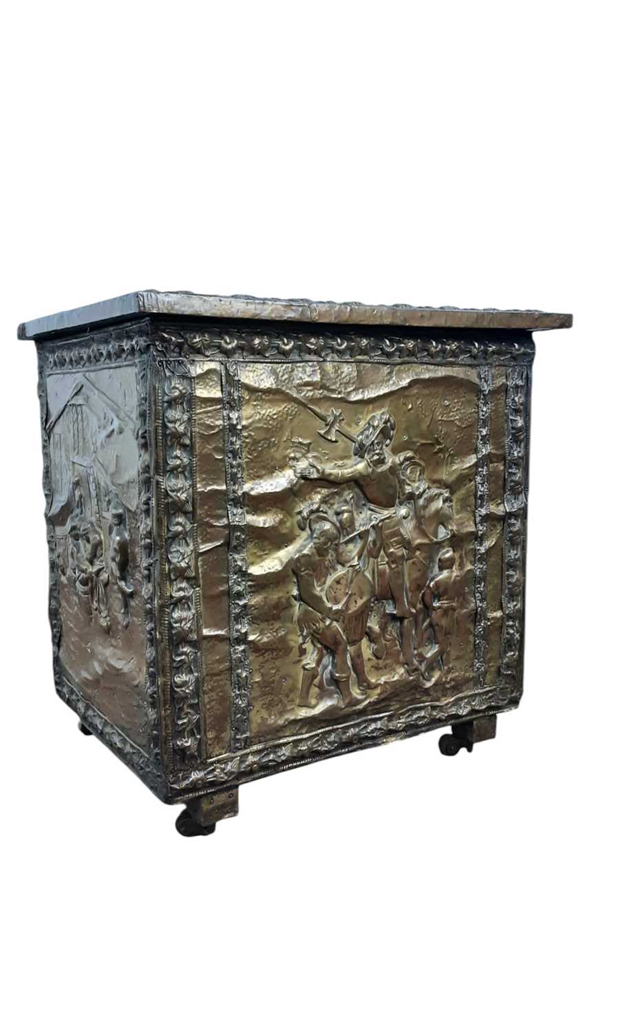 Lot 713 - EMBOSSED METAL KINDLING BOX