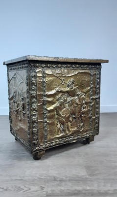 Lot 713 - EMBOSSED METAL KINDLING BOX