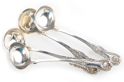 Lot 1021 - SET OF FOUR WILLIAM IV SILVER TODDY LADLES