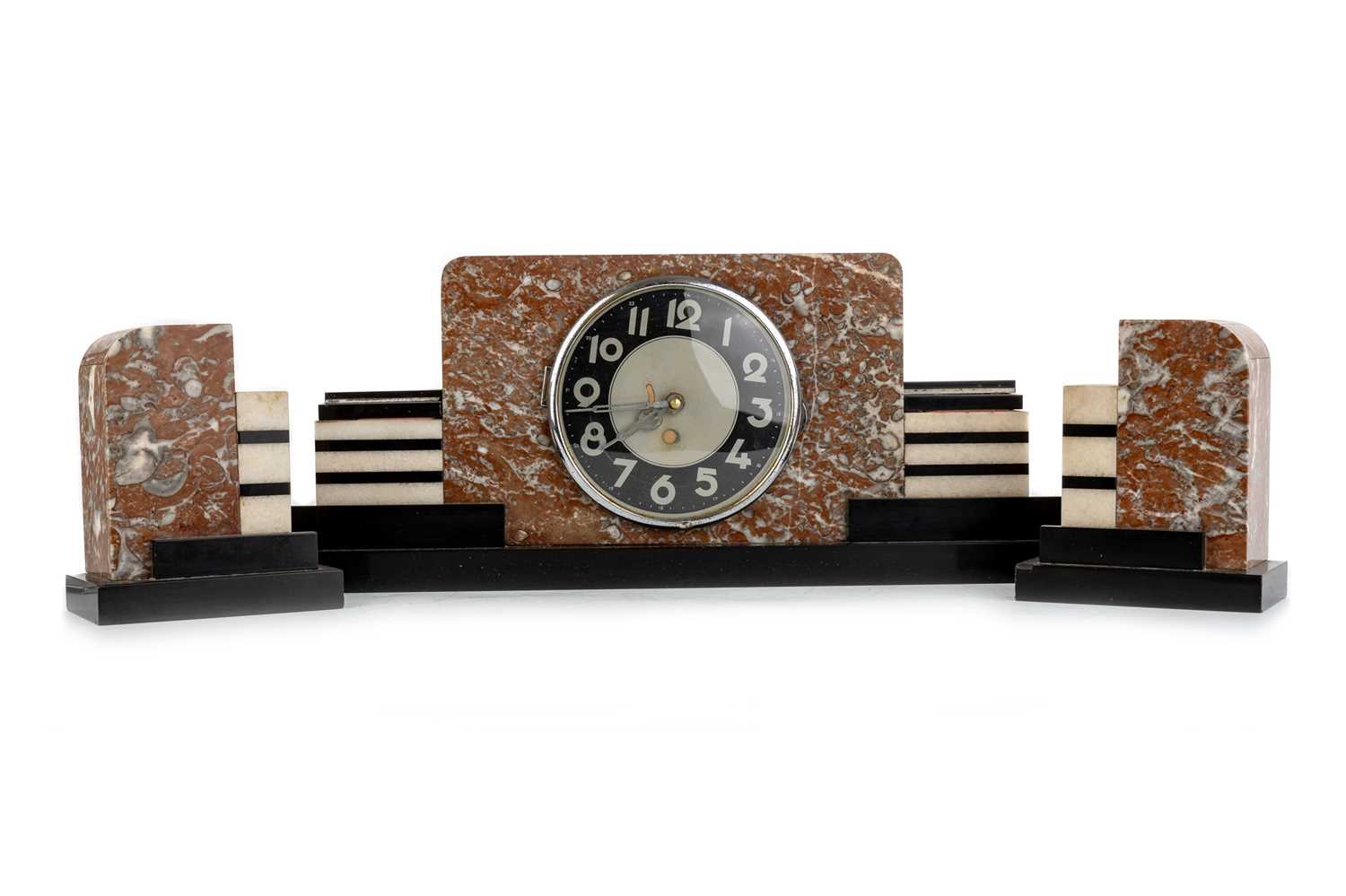 Lot 1052 - ART DECO MARBLE CLOCK GARNITURE