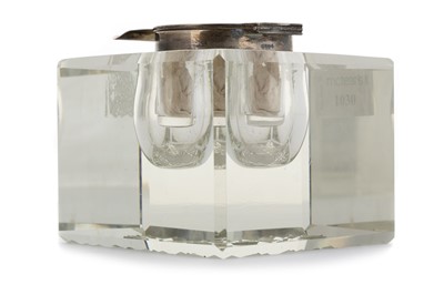 Lot 1030 - GEORGE VI SILVER TOPPED GLASS INKWELL