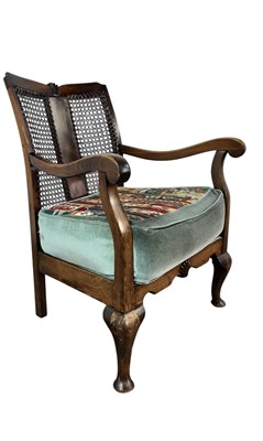 Lot 414 - BEECH FRAMED CANE BACKED ARMCHAIR