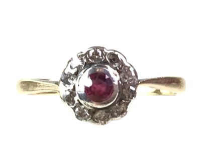Lot 434 - RUBY AND DIAMOND CLUSTER RING