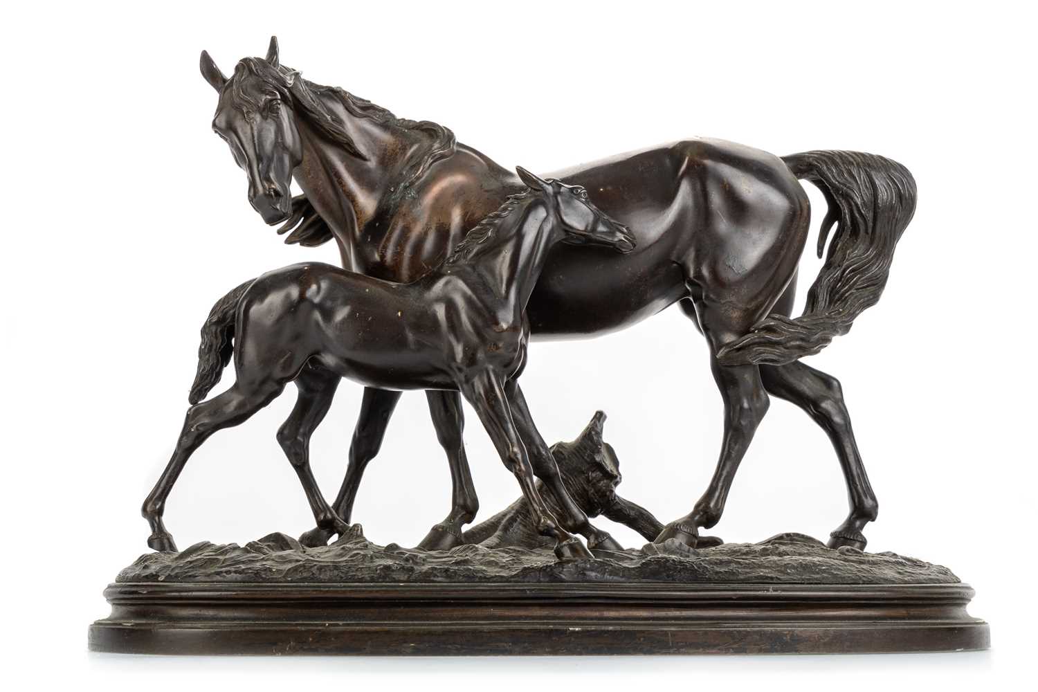 Lot 1494 - AFTER P.J. MENE, BRONZED SPELTER EQUINE FIGURE GROUP
