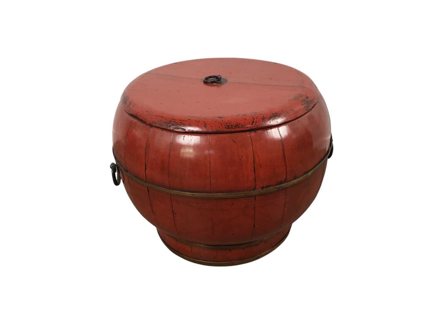 Lot 1430 - LARGE CHINESE RED LACQUERED STORAGE CONTAINER