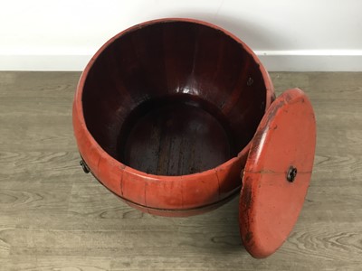 Lot 1430 - LARGE CHINESE RED LACQUERED STORAGE CONTAINER