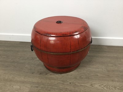 Lot 1430 - LARGE CHINESE RED LACQUERED STORAGE CONTAINER