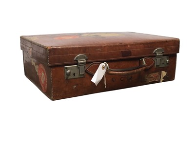 Lot 656 - TWO VINTAGE LEATHER SUITCASES