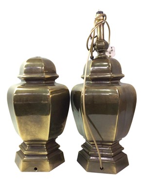 Lot 661 - PAIR OF CHINESE STYLE BRASS FINISHED TABLE LAMPS