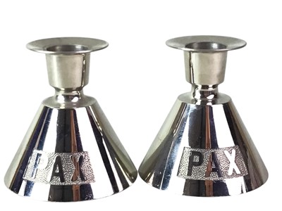 Lot 679 - PAIR OF WHITE METAL CANDLESTICKS