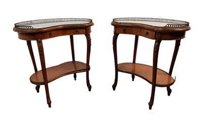 Lot 675 - PAIR OF GLASS TOPPED KIDNEY SHAPED SIDE TABLES
