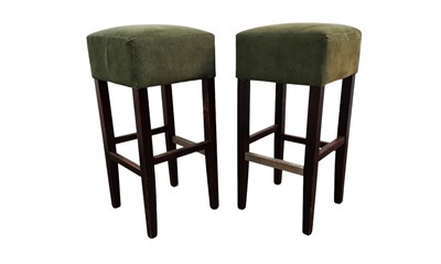 Lot 674 - PAIR OF MAHOGANY BARSTOOLS