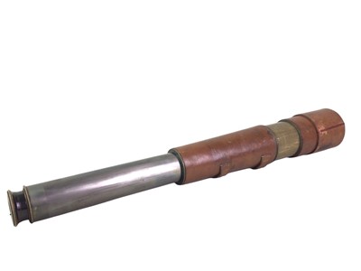 Lot 716 - BRASS LEATHER BOUND THREE DRAW TELESCOPE