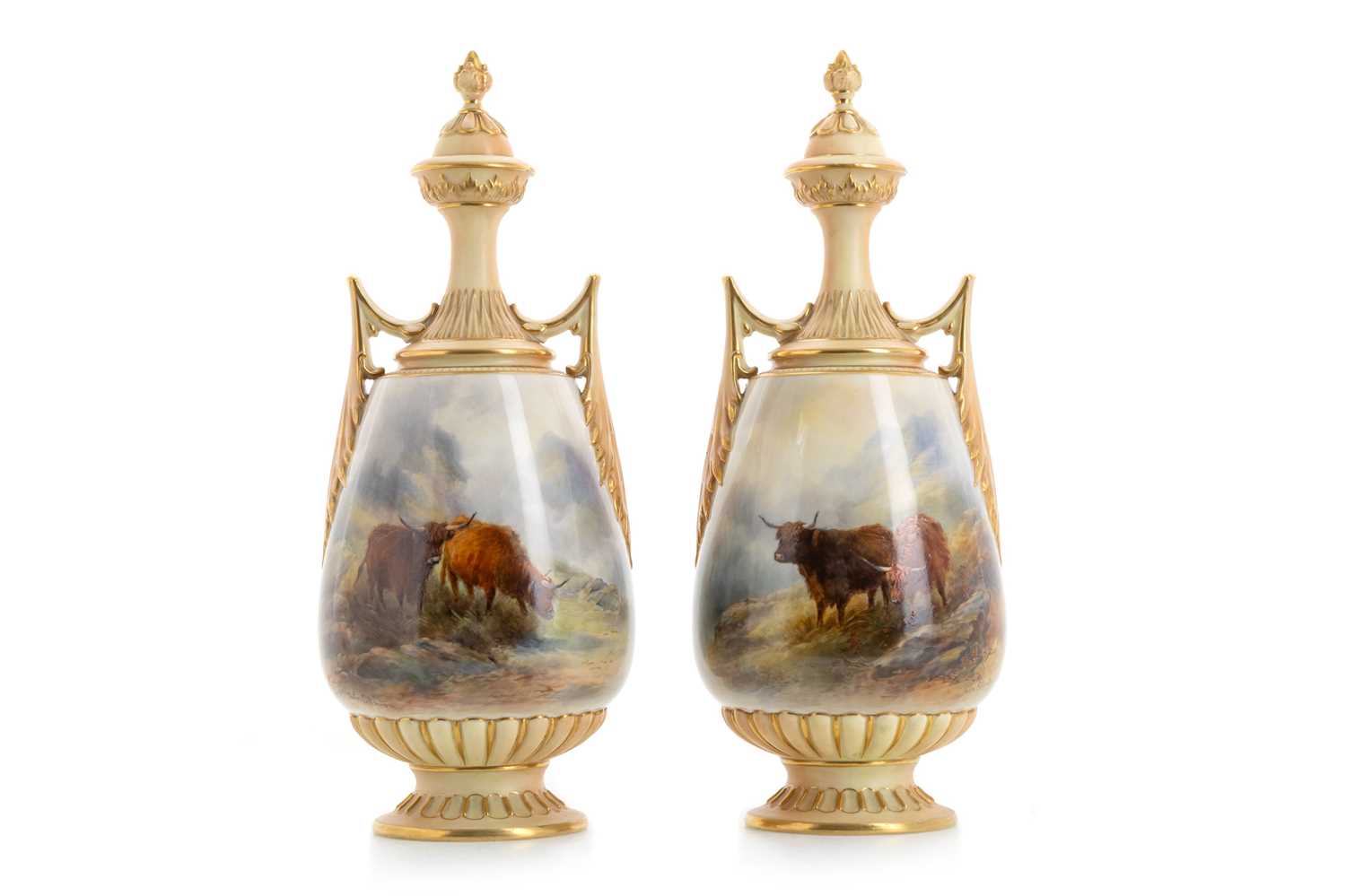 Lot 1292 - ROYAL WORCESTER, PAIR OF VASES AND COVERS