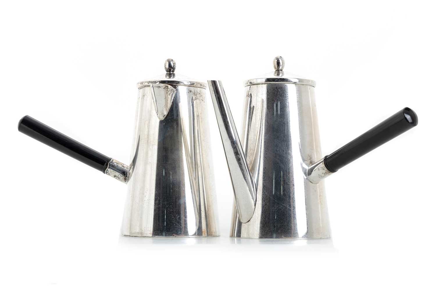 Lot 1277 - SILVER PLATED CHOCOLATE POT AND MILK POT