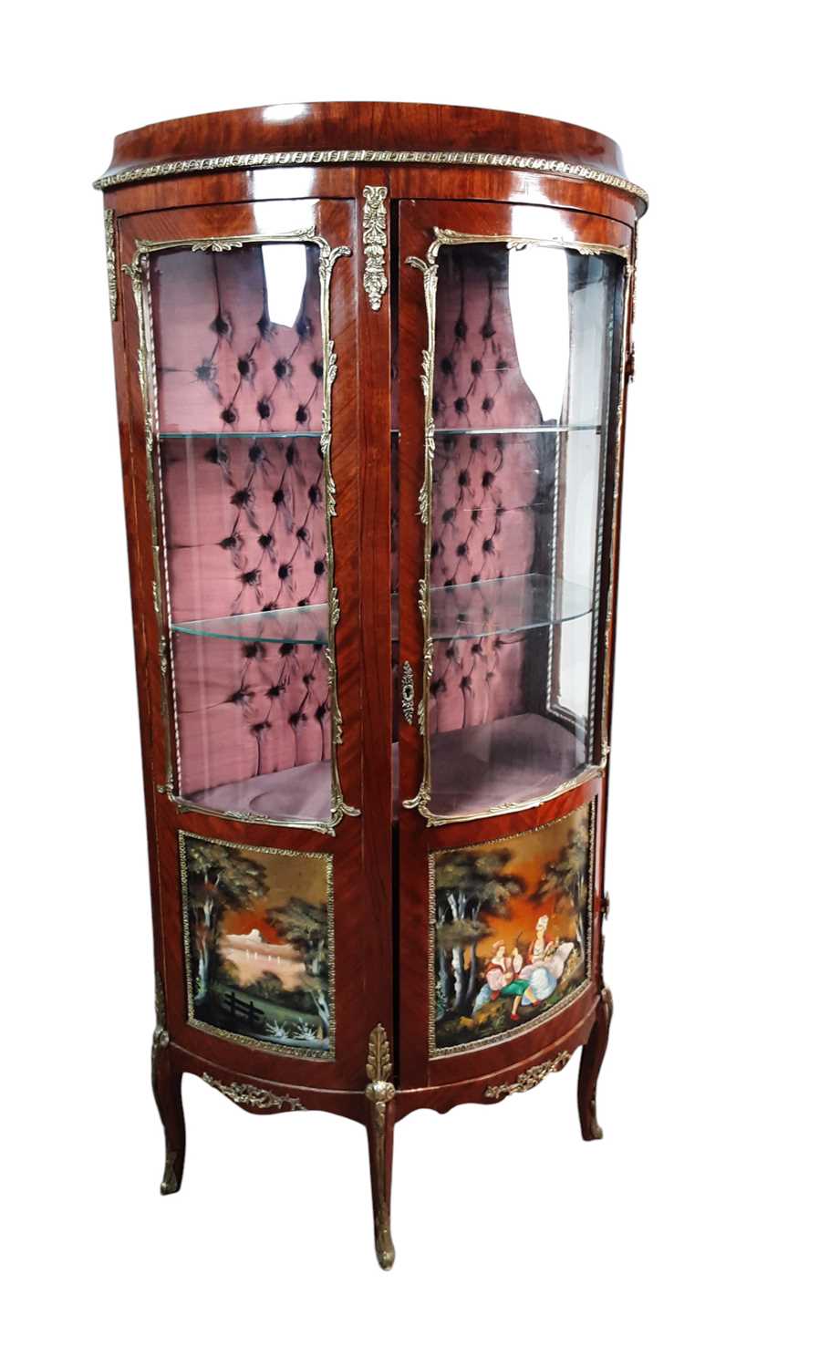 Lot 1575 - FRENCH KINGWOOD AND GILTMETAL MOUNTED DEMI-LUNE VITRINE