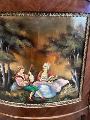 Lot 1575 - FRENCH KINGWOOD AND GILTMETAL MOUNTED DEMI-LUNE VITRINE