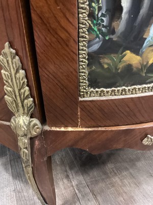 Lot 1575 - FRENCH KINGWOOD AND GILTMETAL MOUNTED DEMI-LUNE VITRINE