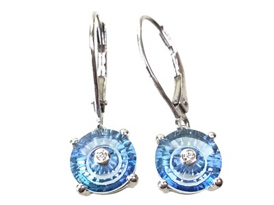 Lot 845 - NINE CARAT WHITE GOLD TOPAZ EARRINGS