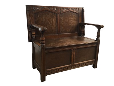 Lot 525 - CARVED OAK MONK'S BENCH