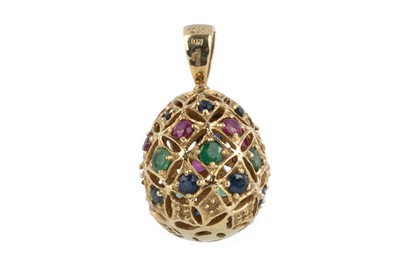 Lot 608 - GEM SET EGG PENDANT