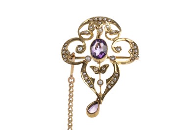 Lot 615 - EDWARDIAN AMETHYST AND PEARL HOLBEIN