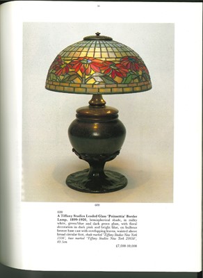 Lot 444 - TIFFANY STUDIOS LEADED GLASS 'POINSETTIA' BORDER LAMP