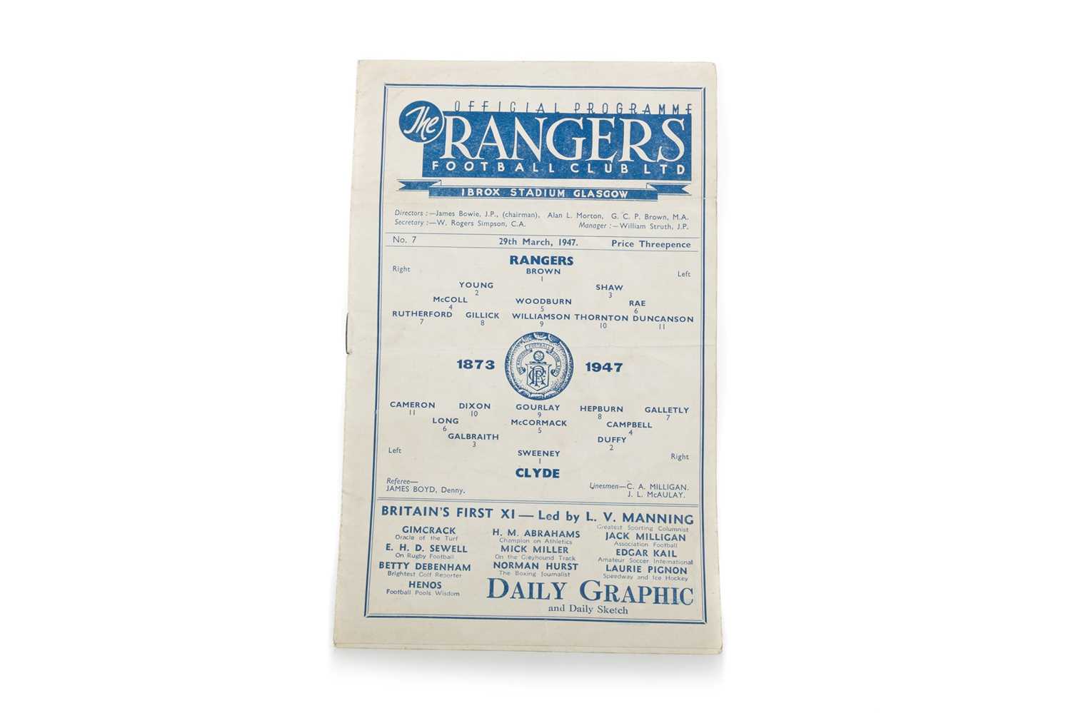 RARE RANGERS V CLYDE LEAGUE FOOTBALL PROGRAMME,