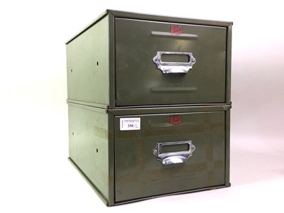 Lot 350 - PAIR OF VINTAGE GREEN DESK TOP FILING CABINETS